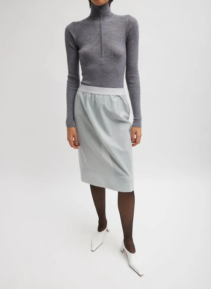 Women Knitwear and Sweatshirts Tibi Feather Weight Ribbed Turtleneck Zip Up Sweater Grey