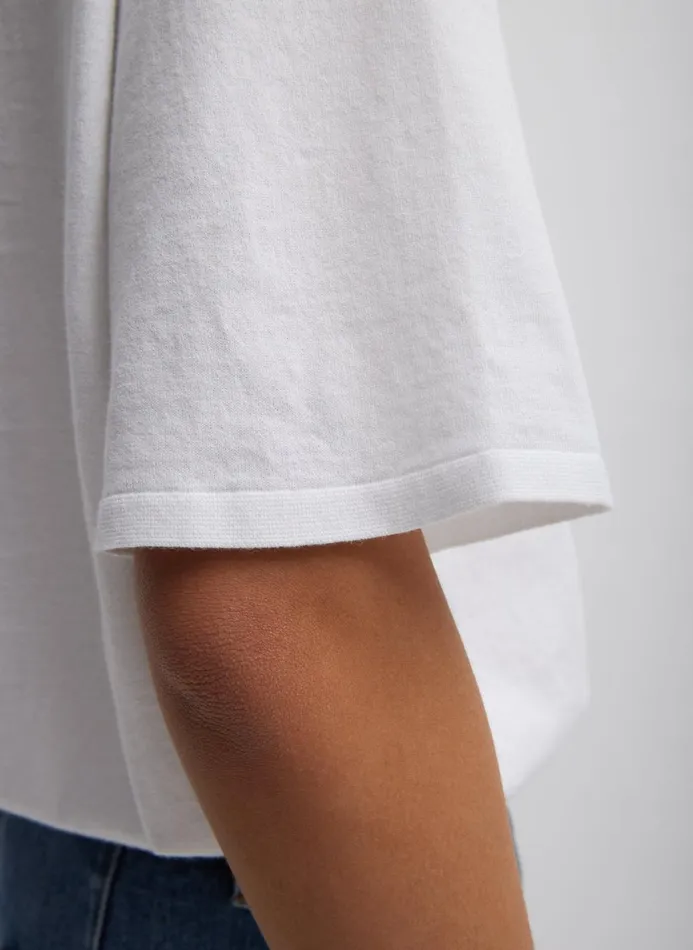 Women Knitwear and Sweatshirts Tibi Super Fine Gauge Perfect Short Sleeve Men039s Pullover White