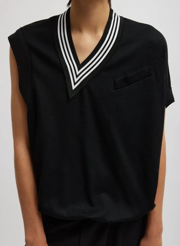 Women Knitwear and Sweatshirts Tibi Wool Jersey VNeck Tennis Vest Black