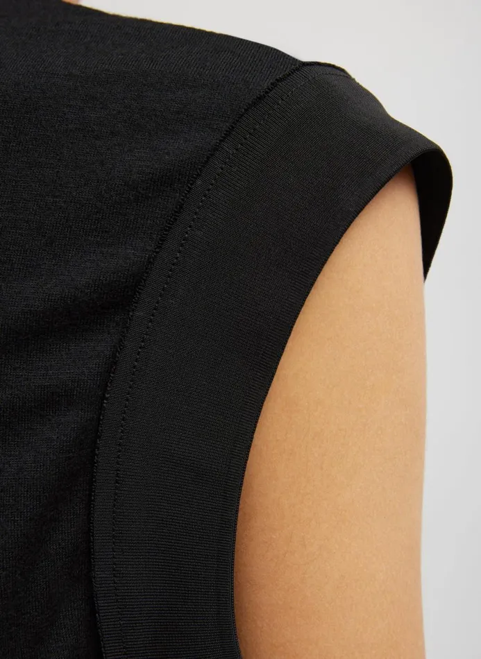 Women Knitwear and Sweatshirts Tibi Wool Jersey VNeck Tennis Vest Black