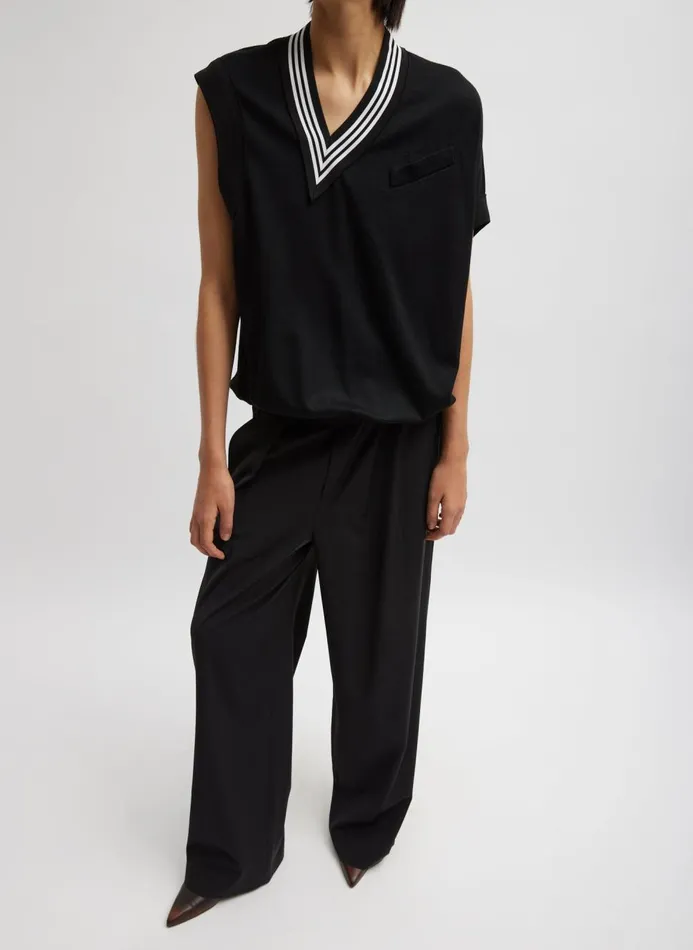 Women Knitwear and Sweatshirts Tibi Wool Jersey VNeck Tennis Vest Black