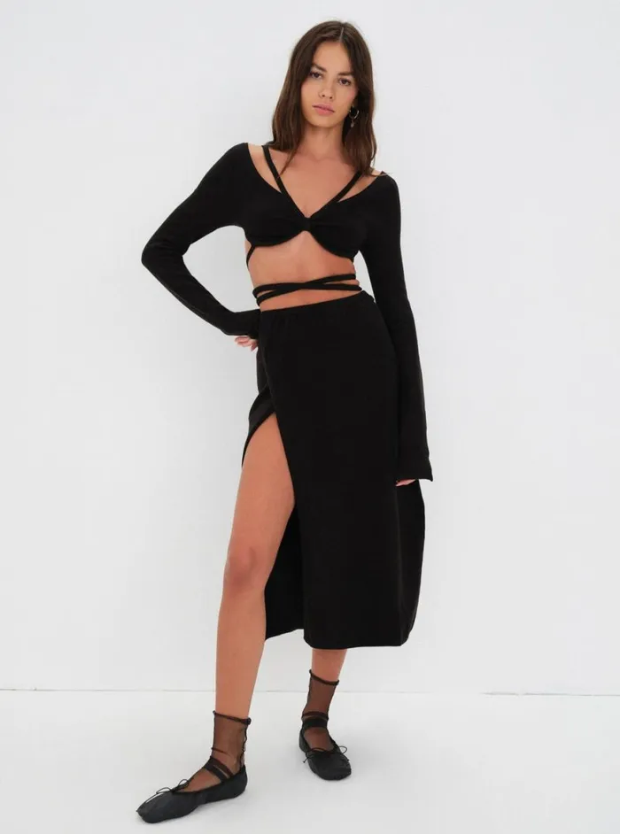 Women Knitwear For Love and Lemons Brady Midi Skirt Black