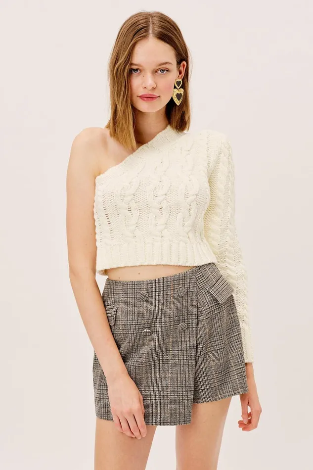 Women Knitwear For Love and Lemons Quinn One Shoulder Sweater Ivory