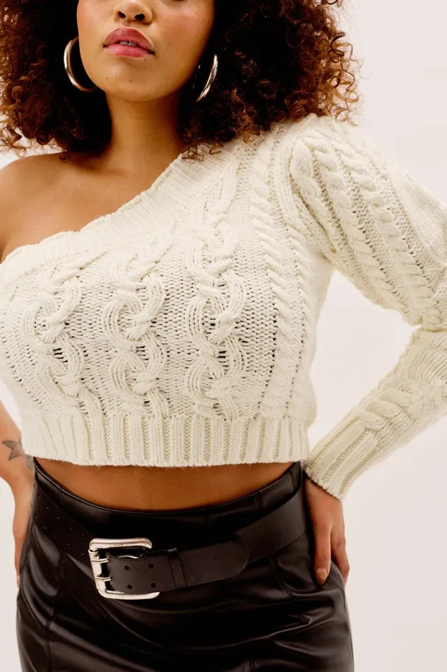 Women Knitwear For Love and Lemons Quinn One Shoulder Sweater Ivory Women Knitwear For Love and Lemons Quinn One Shoulder Sweater Ivory