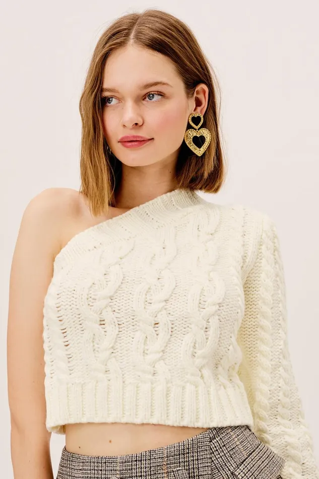 Women Knitwear For Love and Lemons Quinn One Shoulder Sweater Ivory Women Knitwear For Love and Lemons Quinn One Shoulder Sweater Ivory