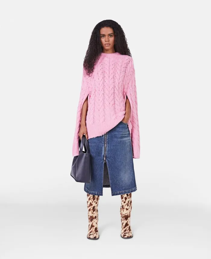 Women Knitwear Stella McCartney Cable Knit Cape Jumper Camellia Pink