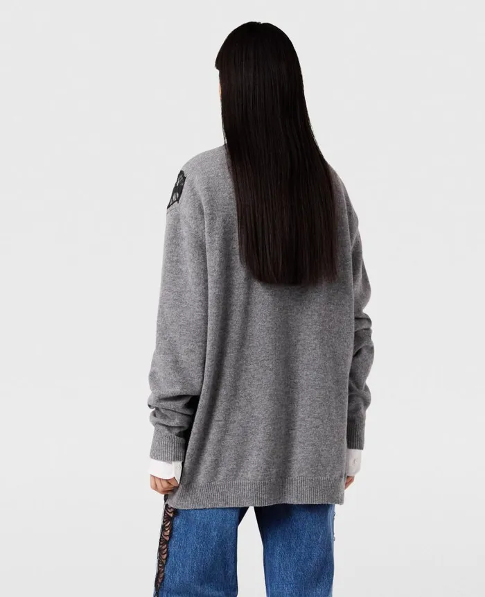 Women Knitwear Stella McCartney Lace Insert Long Sleeve Sweater Gray Meacutelange