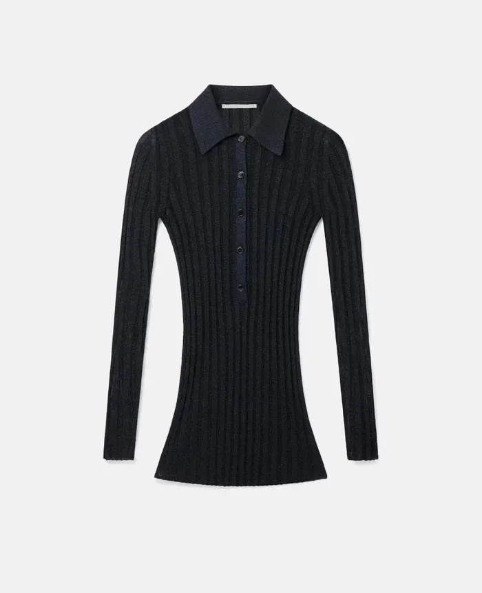 Women Knitwear Stella McCartney Lurex Rib Knit Polo Top Ink