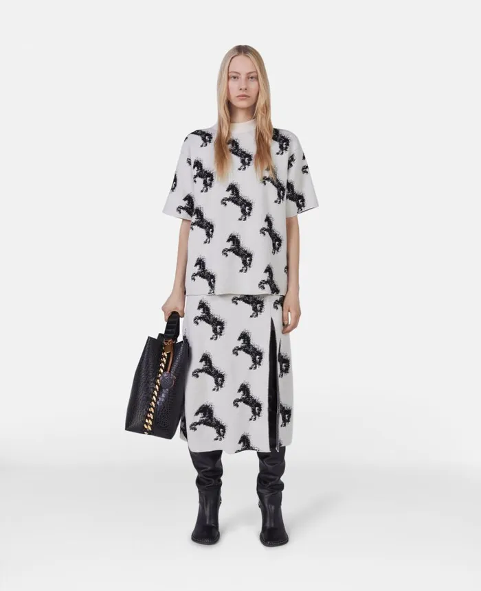 Women Knitwear Stella McCartney Pixel Horse Jacquard Skirt White