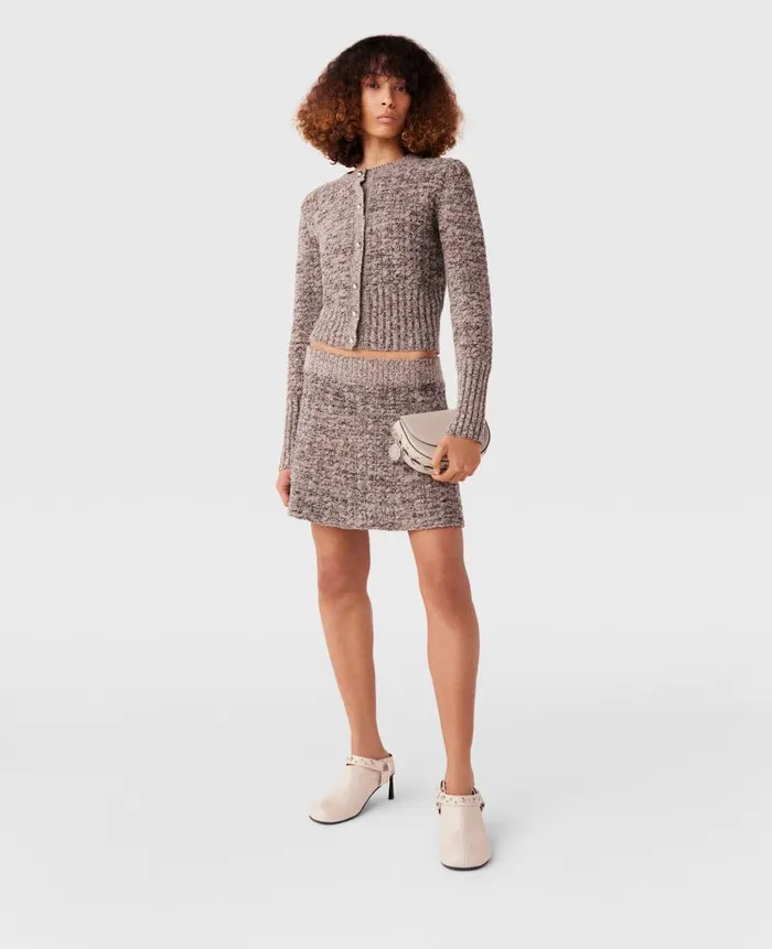 Women Knitwear Stella McCartney Ribbed Chunky Knit Mini Skirt Mottled Gray
