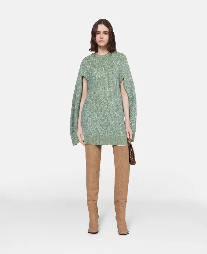 Women Knitwear Stella McCartney Sequin Cape Jumper Dress Mint Women Knitwear Stella McCartney Sequin Cape Jumper Dress Mint