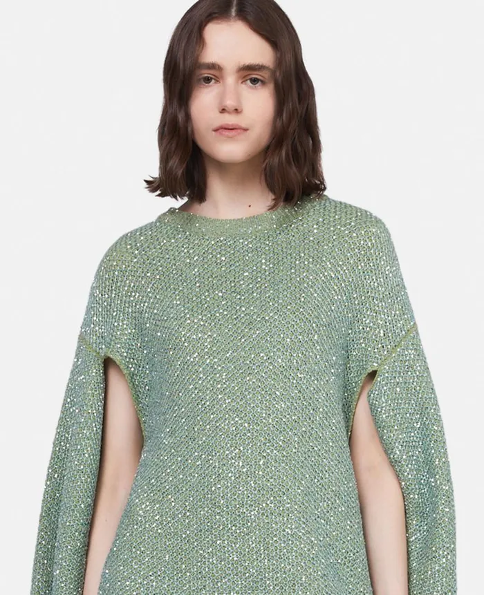 Women Knitwear Stella McCartney Sequin Cape Jumper Dress Mint Women Knitwear Stella McCartney Sequin Cape Jumper Dress Mint