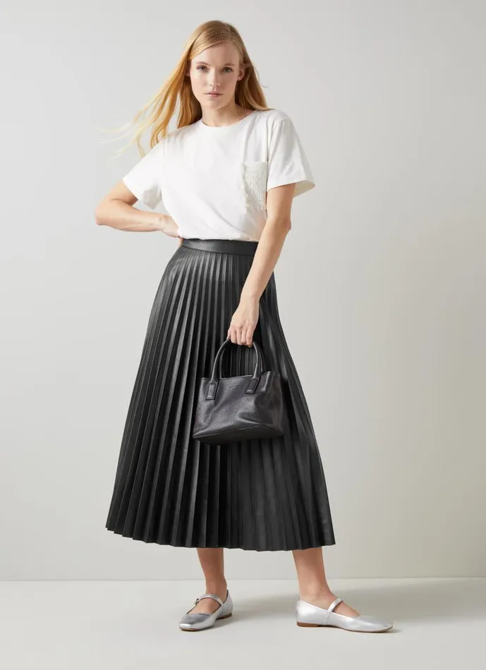 Women Laurie Black Faux Leather Pleated Skirt Black LKBennett Skirts