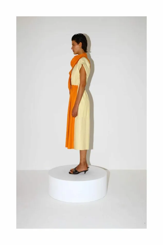 Women Leather DODO BAR OR Paula Dress Orange And Light Yellow Combo