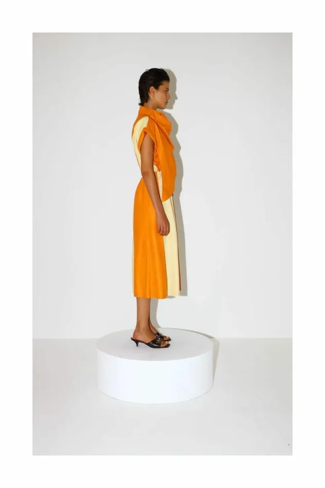 Women Leather DODO BAR OR Paula Dress Orange And Light Yellow Combo
