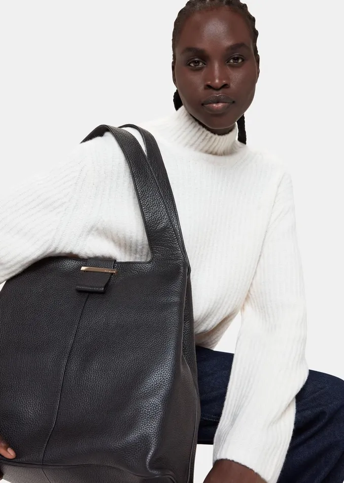 Women Leather Whistles Black Dia Tote Bag