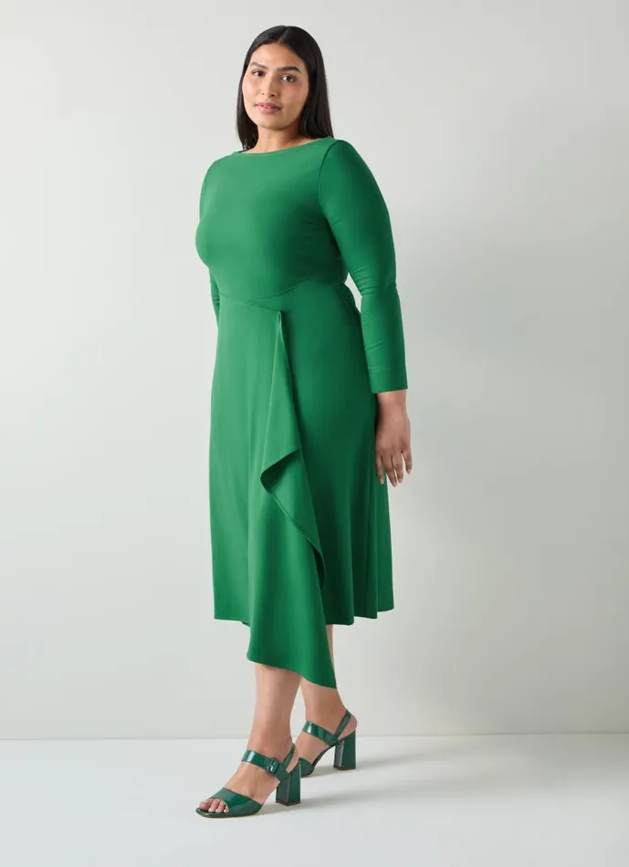 Women Lena Green Crepe Fit And Flare Dress Green LKBennett Dresses