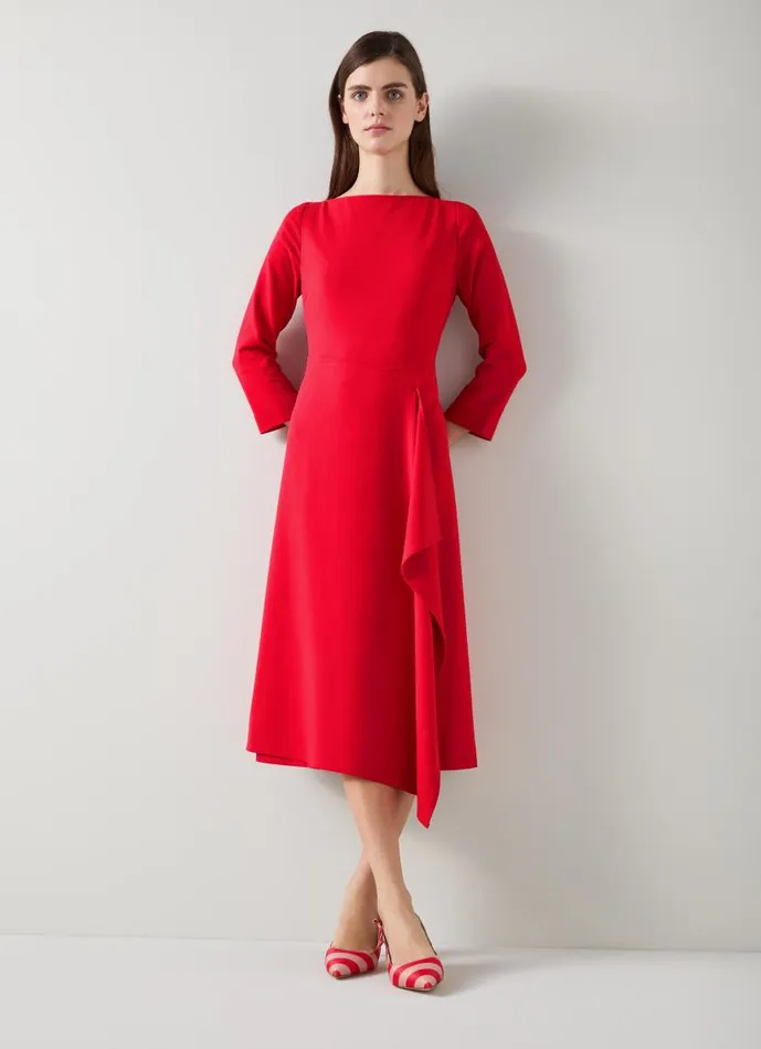 Women Lena Red Crepe Fit And Flare Dress Aurora Red LKBennett Dresses