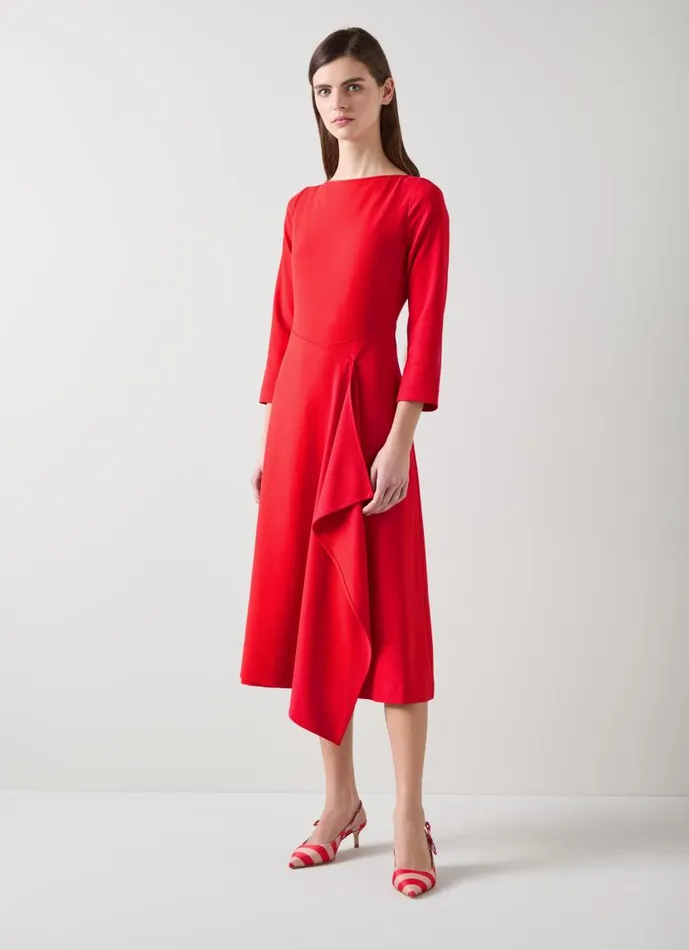 Women Lena Red Crepe Fit And Flare Dress Aurora Red LKBennett Dresses Women Lena Red Crepe Fit And Flare Dress Aurora Red LKBennett Dresses