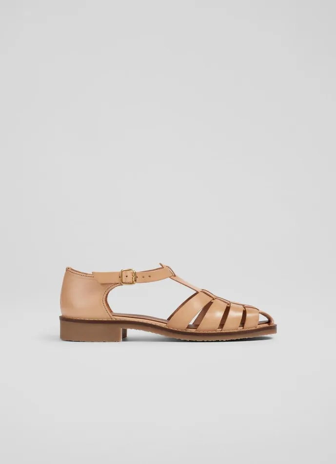 Women Lidia Tan Vegetable Dyed Leather Flat Sandals Biscuit LKBennett Flats