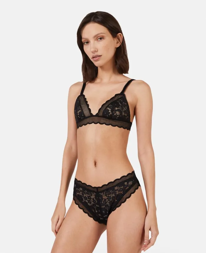 Women Lingerie And Sleepwear Stella McCartney Patchwork Lace High Leg Bikini Briefs Black