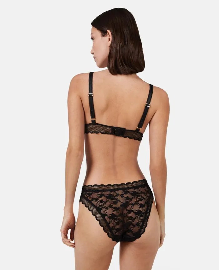 Women Lingerie And Sleepwear Stella McCartney Patchwork Lace High Leg Bikini Briefs Black