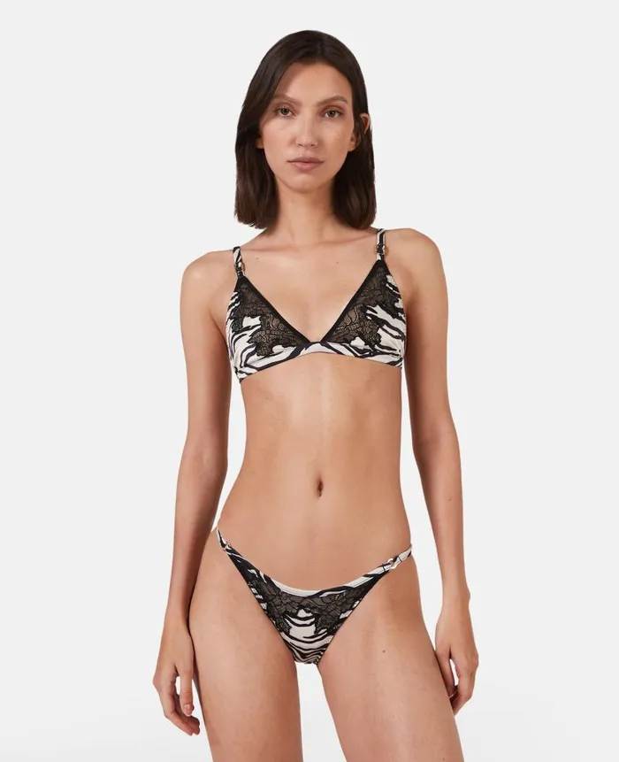 Women Lingerie And Sleepwear Stella McCartney Zebra Print Satin String Bikini Briefs Blackwhite