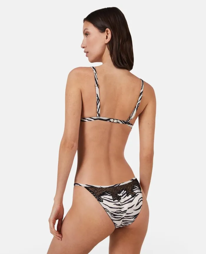 Women Lingerie And Sleepwear Stella McCartney Zebra Print Satin String Bikini Briefs Blackwhite