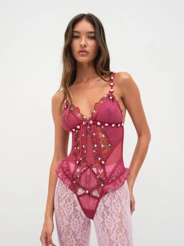 Women Lingerie For Love and Lemons Colette Teddy Burgundy