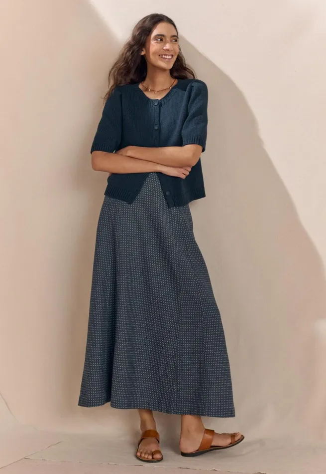 Women Long Godet Skirt Soft Indigo Poetry Fashion Dresses and Skirts