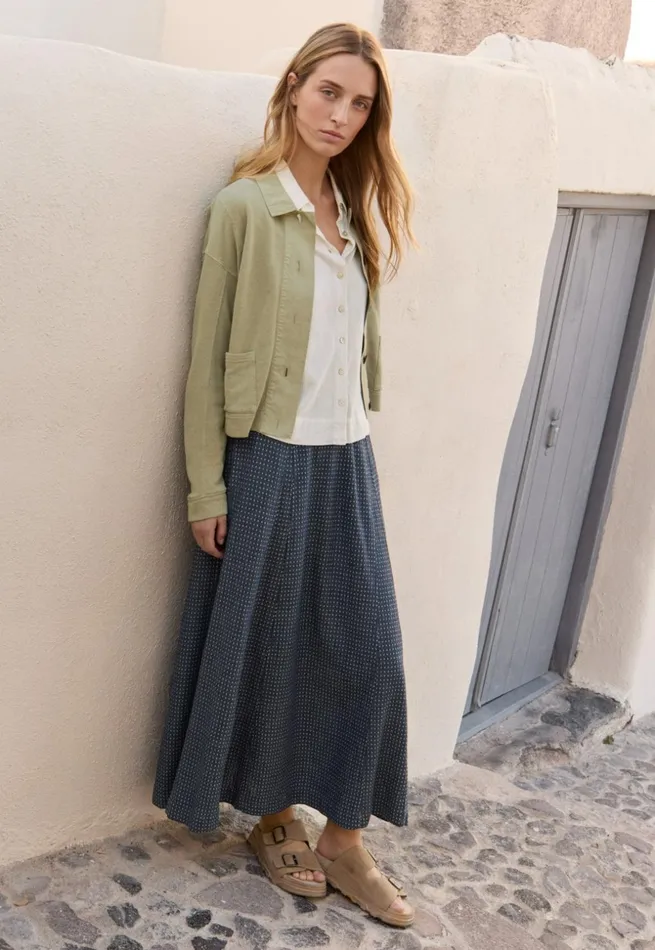 Women Long Godet Skirt Soft Indigo Poetry Fashion Dresses and Skirts