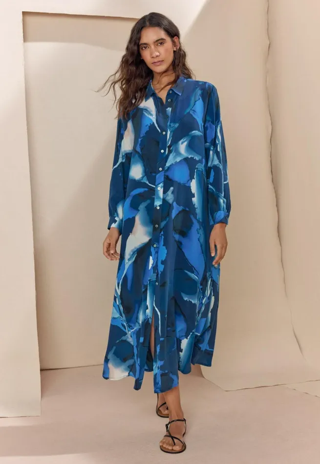 Women Long Printed Dress Midnight Shell Poetry Fashion Dresses and Skirts