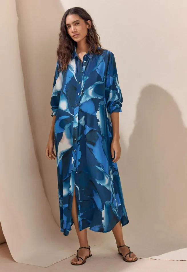 Women Long Printed Dress Midnight Shell Poetry Fashion Dresses and Skirts