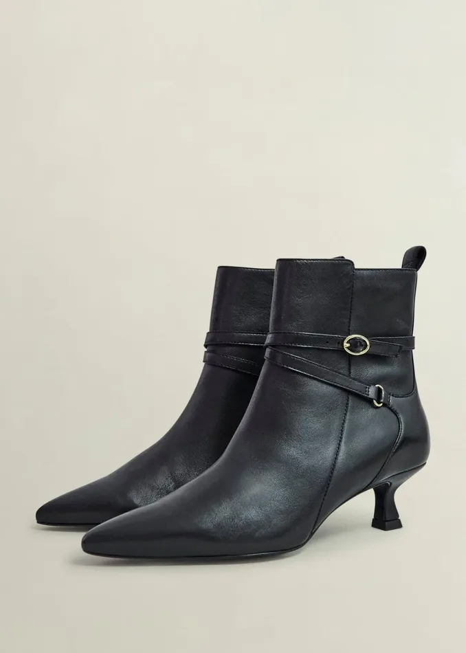 Women Loretta Leather Heeled Ankle Boots Black Hobbs Boots