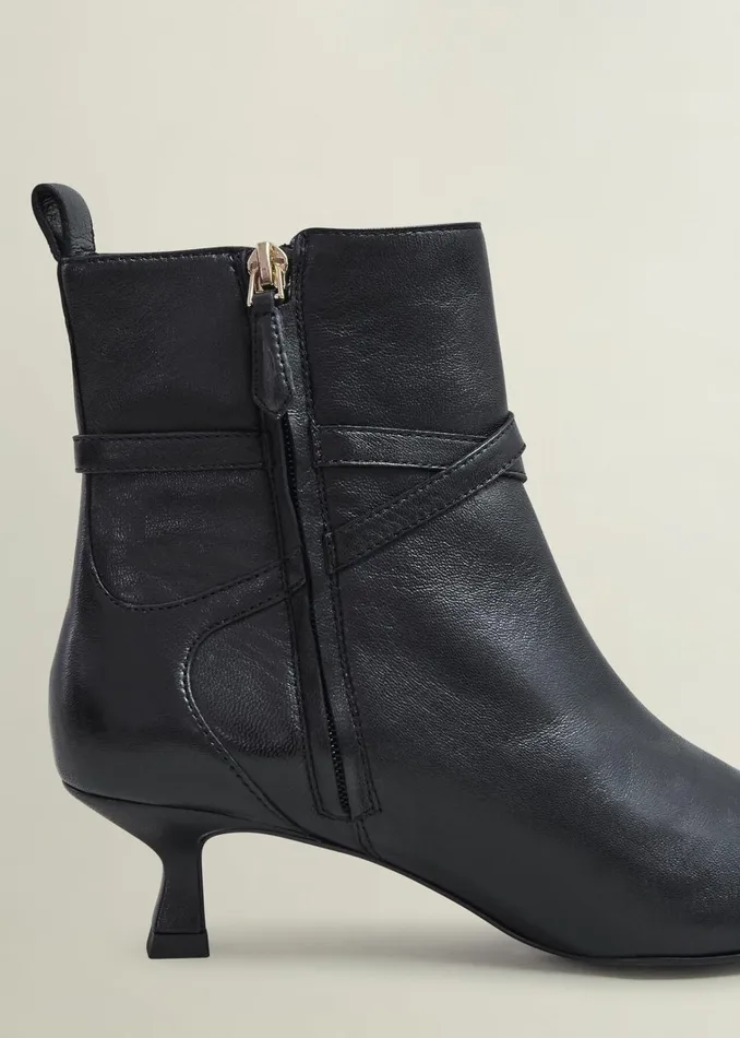 Women Loretta Leather Heeled Ankle Boots Black Hobbs Boots