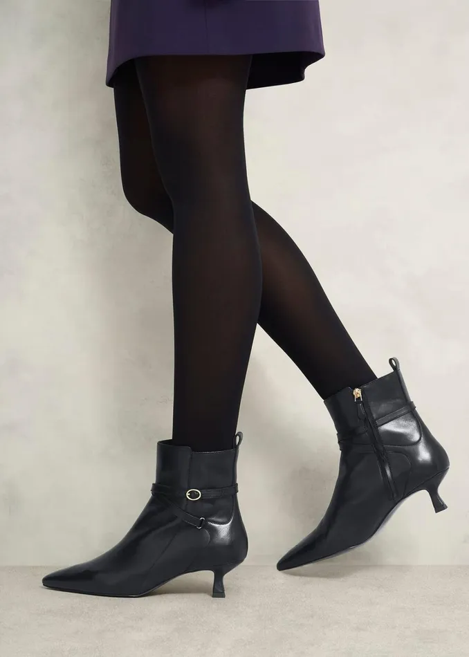 Women Loretta Leather Heeled Ankle Boots Black Hobbs Boots