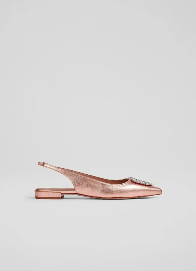 Women Luana Copper Leather Heart Brooch Slingback Flats Copper LKBennett Flats