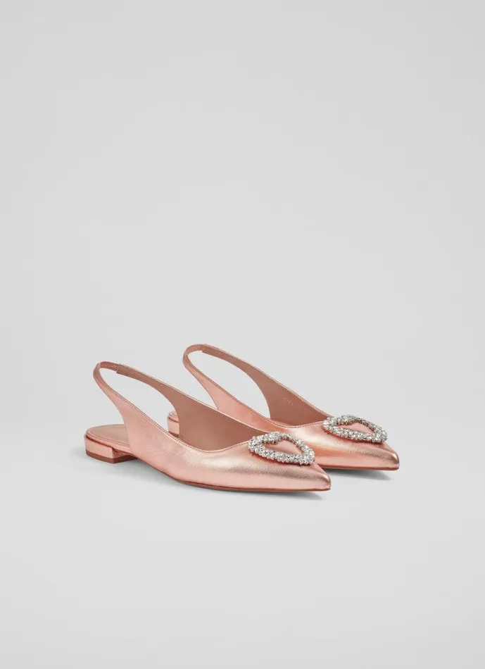Women Luana Copper Leather Heart Brooch Slingback Flats Copper LKBennett Flats Women Luana Copper Leather Heart Brooch Slingback Flats Copper LKBennett Flats