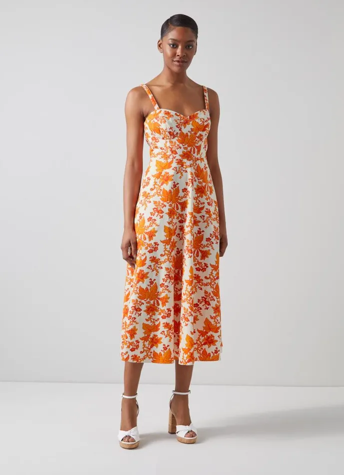 Women Lucy Orange Vine Leaf Print Cotton Sun Dress Orange LKBennett Dresses Women Lucy Orange Vine Leaf Print Cotton Sun Dress Orange LKBennett Dresses