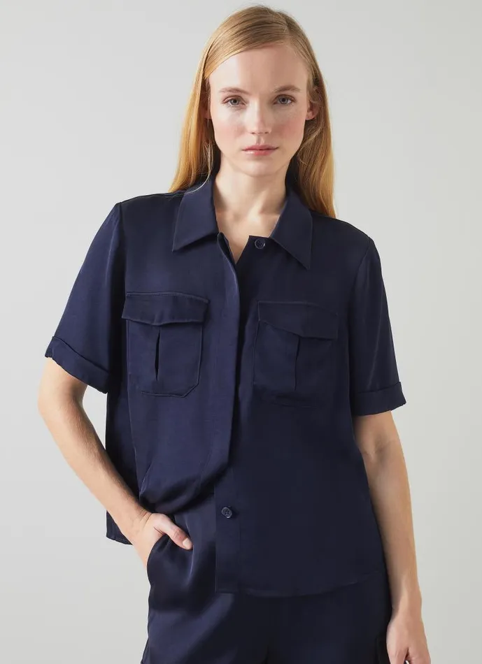 Women Luna Navy Viscose UtilityStyle Shirt Midnight LKBennett Tops