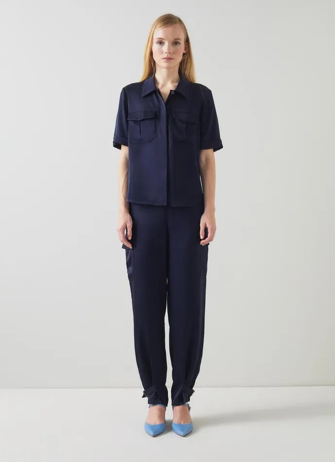 Women Luna Navy Viscose UtilityStyle Shirt Midnight LKBennett Tops Women Luna Navy Viscose UtilityStyle Shirt Midnight LKBennett Tops