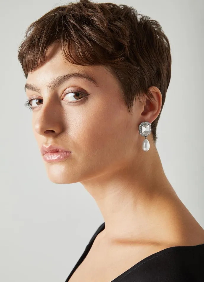 Women Margot Clear Crystal And Pearl Drop Earrings LKBennett Jewellery Women Margot Clear Crystal And Pearl Drop Earrings LKBennett Jewellery