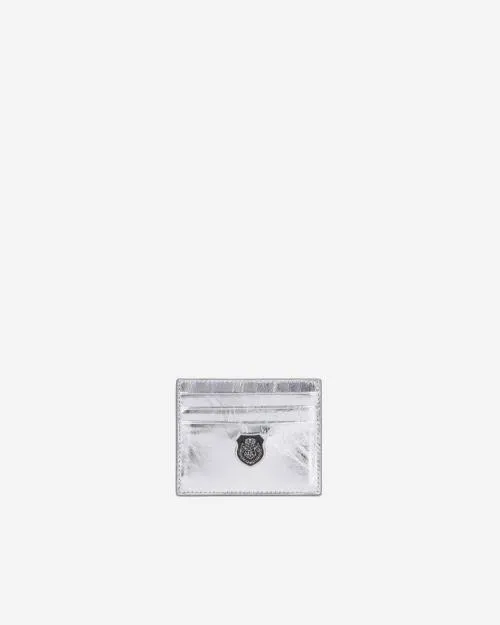 WomenMen Small Leather Goods The Kooples Silver Leather Crest Card Holder Silver WomenMen Small Leather Goods The Kooples Silver Leather Crest Card Holder Silver