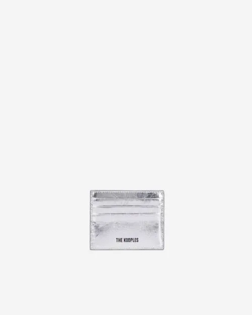 WomenMen Small Leather Goods The Kooples Silver Leather Crest Card Holder Silver