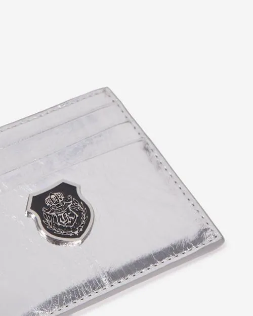 WomenMen Small Leather Goods The Kooples Silver Leather Crest Card Holder Silver