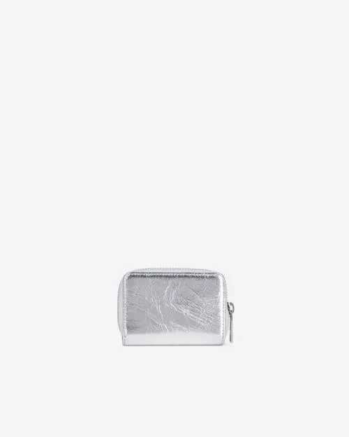 WomenMen Small Leather Goods The Kooples Silver Leather Crest Coin Purse Silver