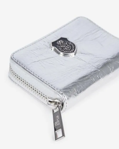 WomenMen Small Leather Goods The Kooples Silver Leather Crest Coin Purse Silver