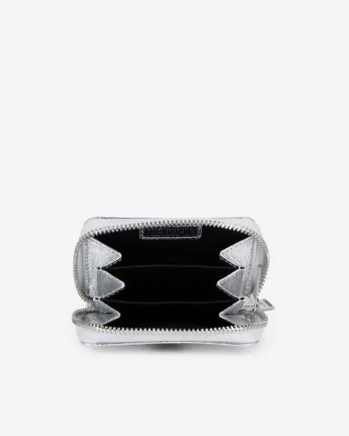 WomenMen Small Leather Goods The Kooples Silver Leather Crest Coin Purse Silver
