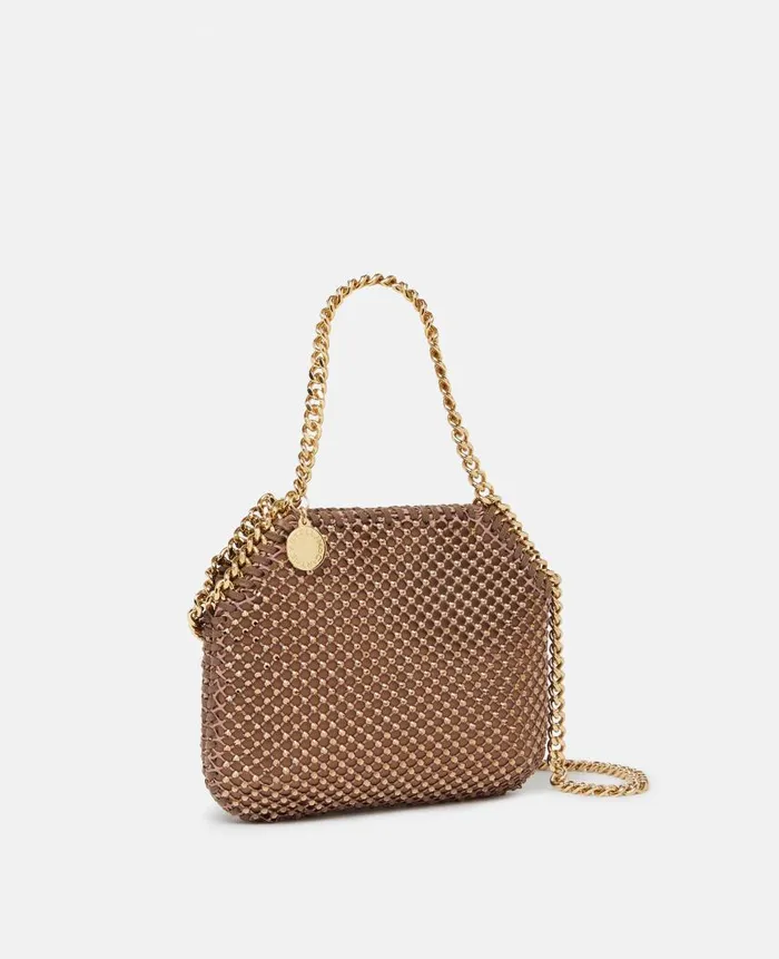 Women Mini Bags And Clutches Stella McCartney Falabella Crystal Mesh Mini Tote Bag Metallic Brown