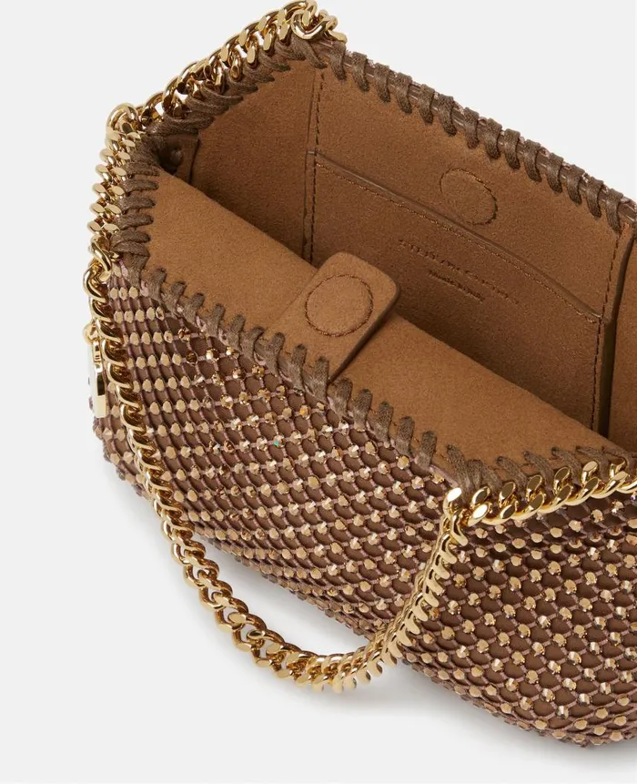 Women Mini Bags And Clutches Stella McCartney Falabella Crystal Mesh Mini Tote Bag Metallic Brown